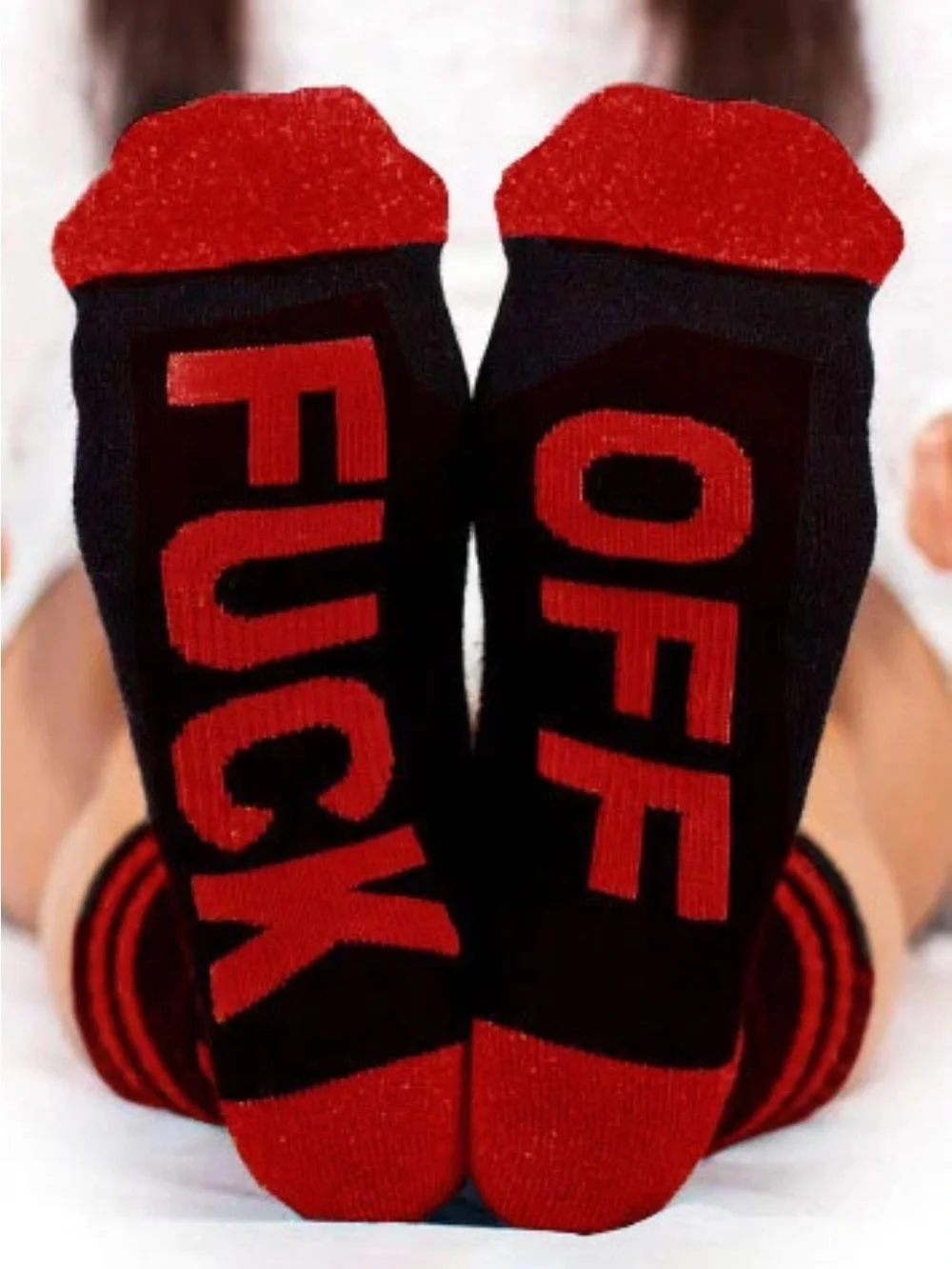 🪷 Set of 2 Bold Black Graphic 'F*ck Off' Crew Socks: Blue & Red